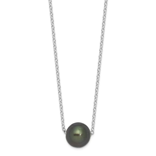 Tahitian Cultured Pearl Station Necklace in Rhodium Over Sterling Silver