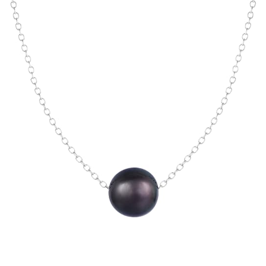 Black Cultured Freshwater Pearl Sterling Silver Necklace