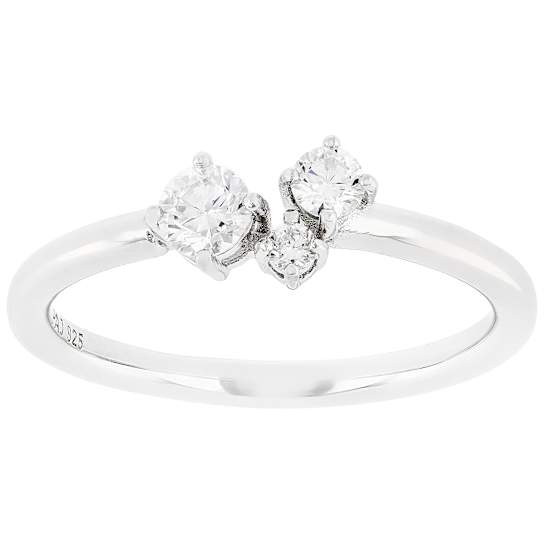 Lab-Grown Diamond Three-Stone Cluster Ring In Sterling Silver