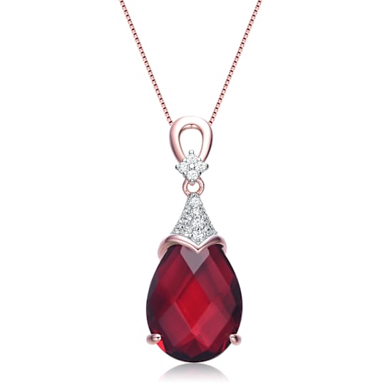 Ruby Color CZ Teardrop Pendant In 18K Rose Gold Over Sterling Silver