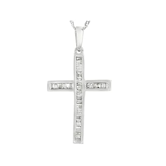 White Diamond 10k White Gold Cross Pendant With Chain 0.50ctw