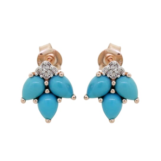 Blue Sleeping Beauty Turquoise and White Zircon Rose Gold over Sterling
Silver Earrings 2ctw