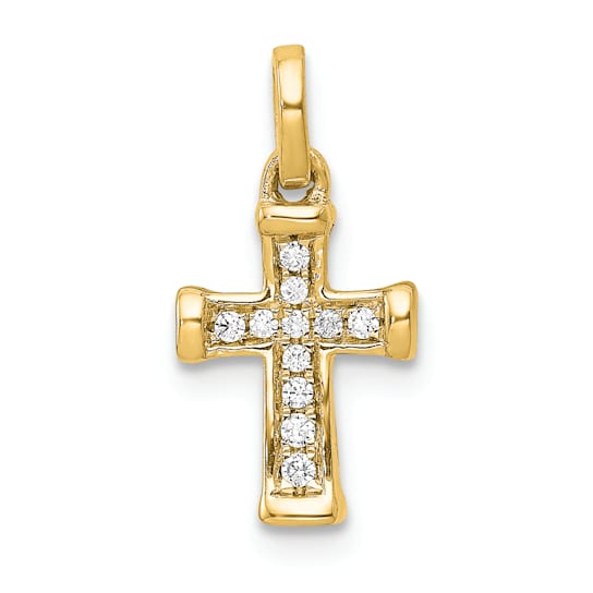 14K Yellow Gold Small 1/20ct. Diamond Latin Cross Pendant