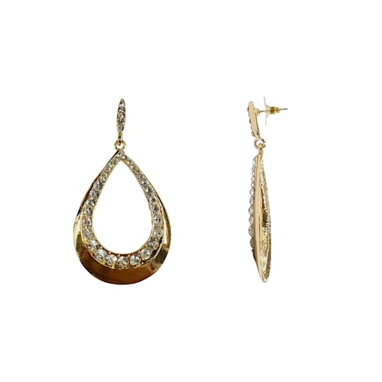 Off Park® Collection, Gold-Tone Open Center Teardrop Shape Clear Crystal Earrings.