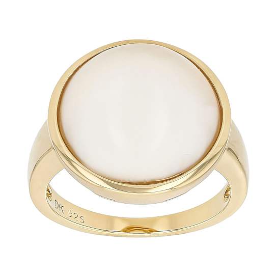 Round Mabe Pearl Solitaire Ring In 18K Gold Over Sterling Silver