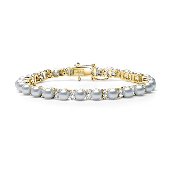Pear Shape Shell Pearl Tennis Bracelet In 14K Gold Over Sterling Silver