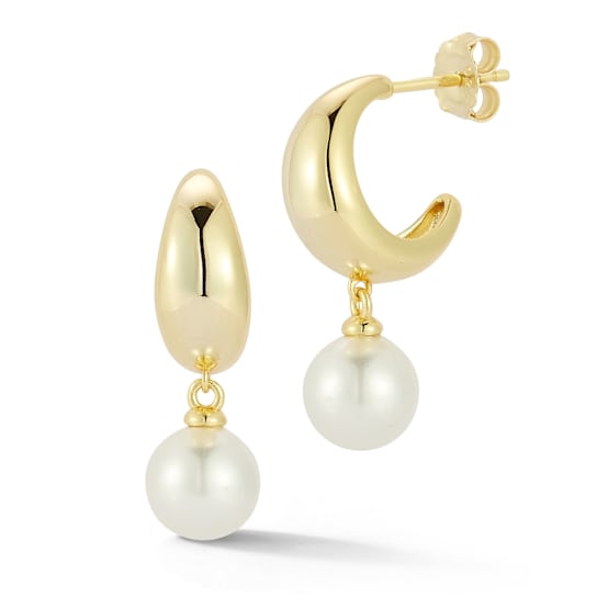 Rachel Zoe Freshwater Pearl Charm Graduated Hoop Earrings in 14K Gold
Over Sterling Silver