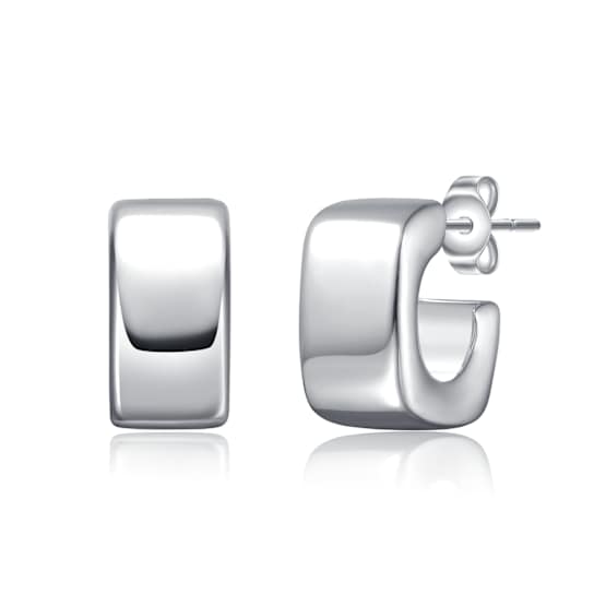 Geometric C-Hoop Earrings In Rhodium Over Brass