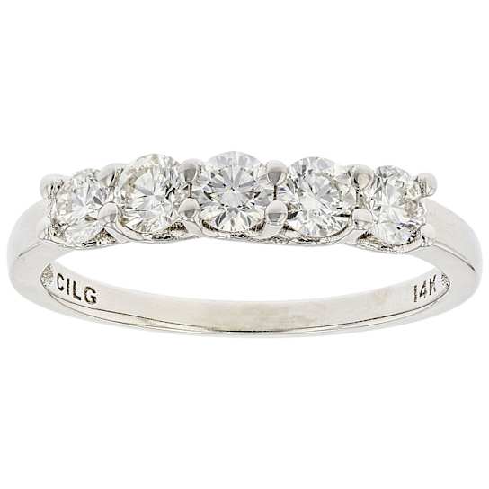 Lab-Grown Diamond Five-Stone Band Ring In 14K White Gold 0.75ctw