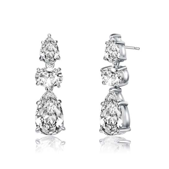 Teardrop CZ Drop Earrings In Sterling Silver