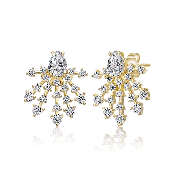 CZ Snowflake Cluster Drop Earrings In 14K Gold Over Sterling Silver