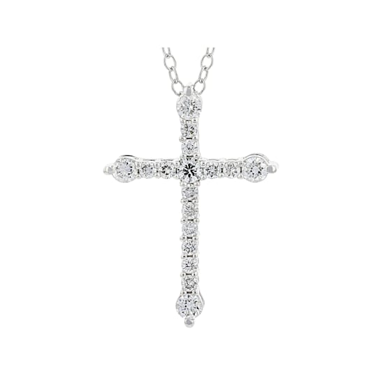 white Lab-Grown Diamond 14k White Gold Cross Pendant 0.33ctw
