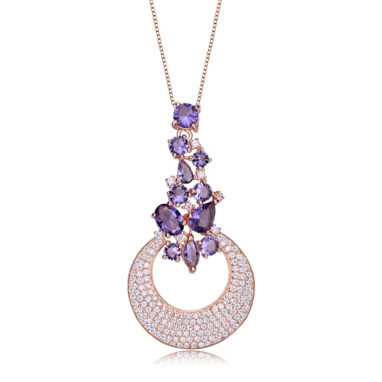 Amethyst Color CZ Cluster Pendant Necklace In 18K Rose Gold Over
Sterling Silver