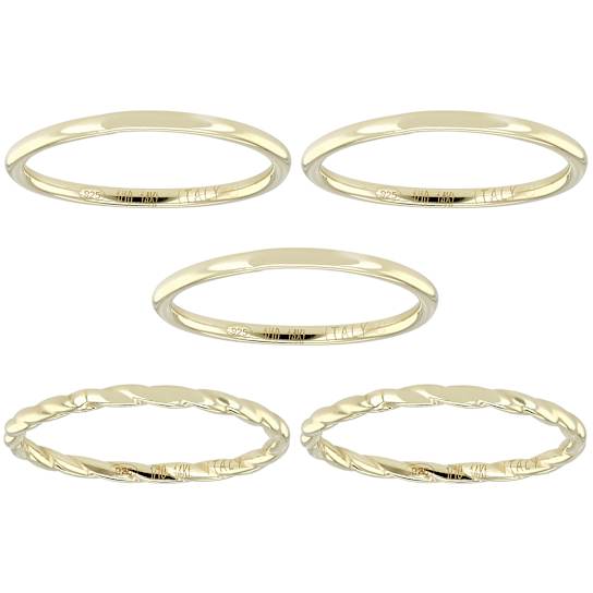 Polished And Textured Set Of 5 Band Rings In 14K Gold