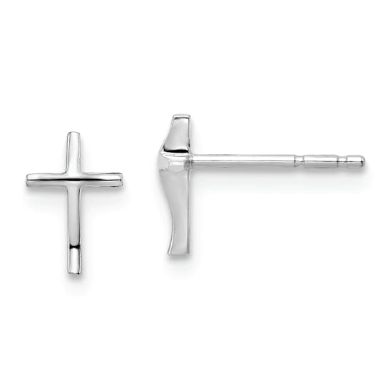 Rhodium Over 14k White Gold Children's Cross Stud Earrings