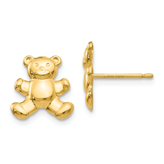14k Yellow Gold Children's Teddy Bear Stud Earrings