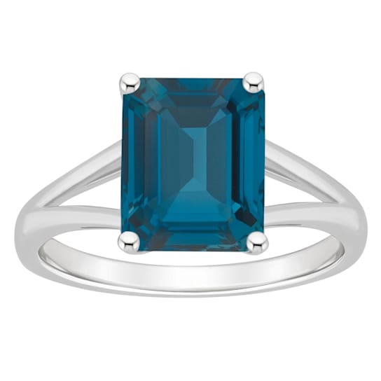London Blue Topaz Emerald Cut Solitaire Ring In Sterling Silver