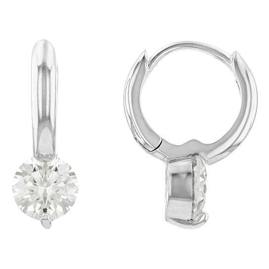 Moissanite Solitaire Stud Huggie Hoop Earrings In White Metal