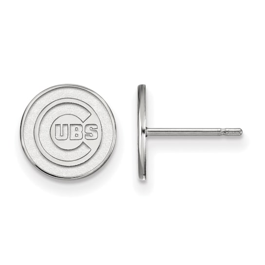 Rhodium Over Sterling Silver MLB LogoArt Chicago Cubs Post Earrings