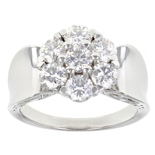 Moissanite Platineve Cluster Ring 1.61ctw DEW