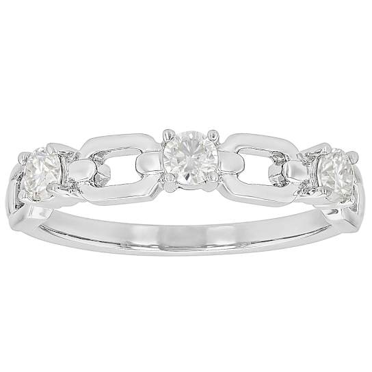 Moissanite And Link Ring In Platinum-Enhanced Sterling Silver