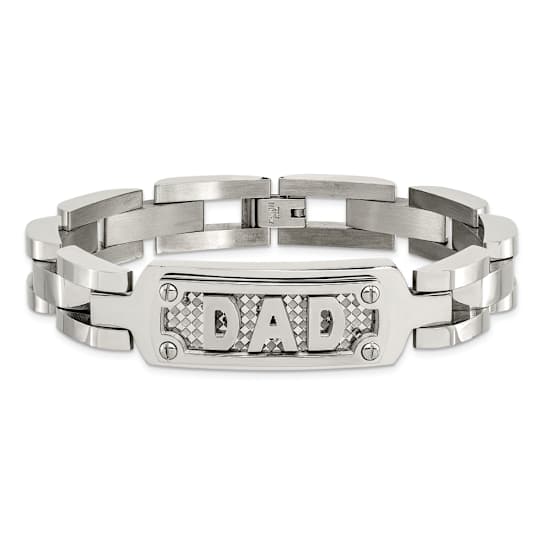 Stainless Steel Polished and Textured DAD 8.5-inch Bracelet