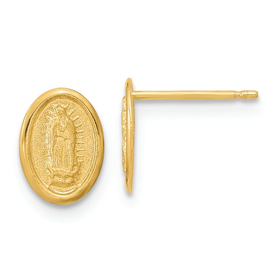 14k Yellow Gold Polished and Satin Our Lady of Guadalupe Stud Earrings