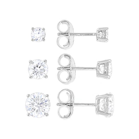Moissanite Stud Earring Set in Platinum-Enhanced Sterling Silver