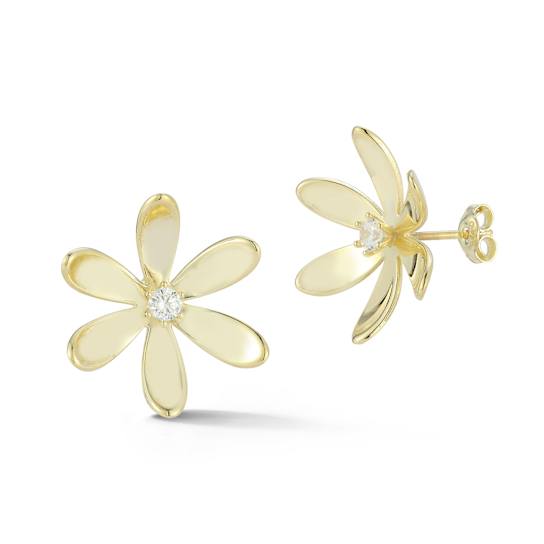 Sterling Statements 14K Yellow Gold Over Sterling Silver Cubic Zirconia
Curved Flower Studs