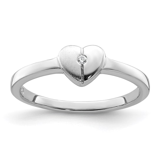 Sterling Silver Polished and Satin Cubic Zirconia Heart Children's Ring