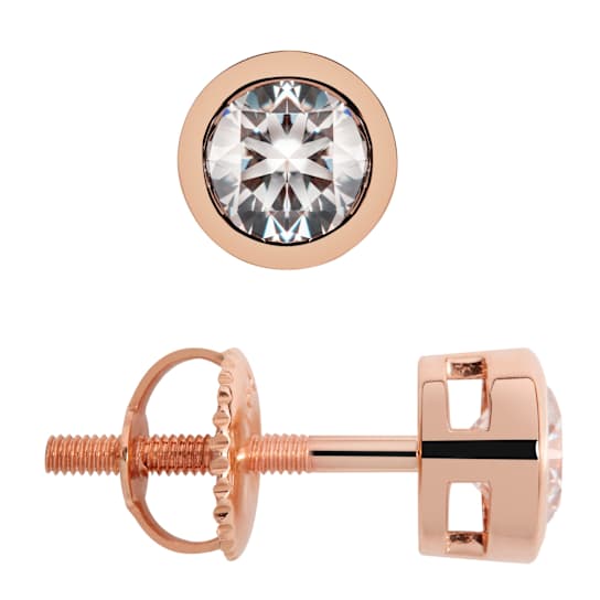 White Cubic Zirconia 14k Rose Gold Studs With Velvet Gift Box 1.00ctw