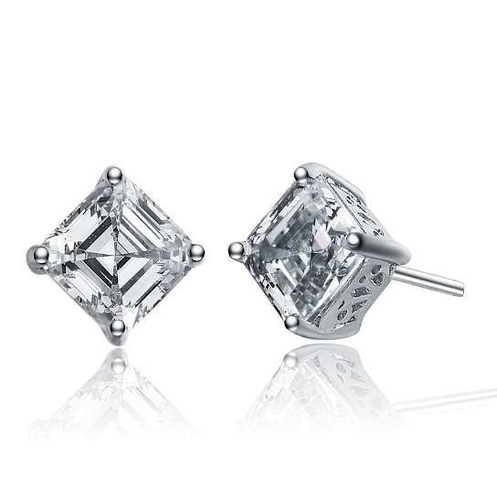 Square CZ Stud Earrings In Sterling Silver