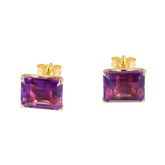 Emerald-Cut Amethyst Stud Earrings In 18K Gold Over Sterling Silver