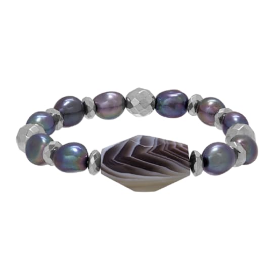 4-12mm Mixed Shape Multi-color Freshwater Pearl with Freeform Agate
Beaded Stretch Bracelet