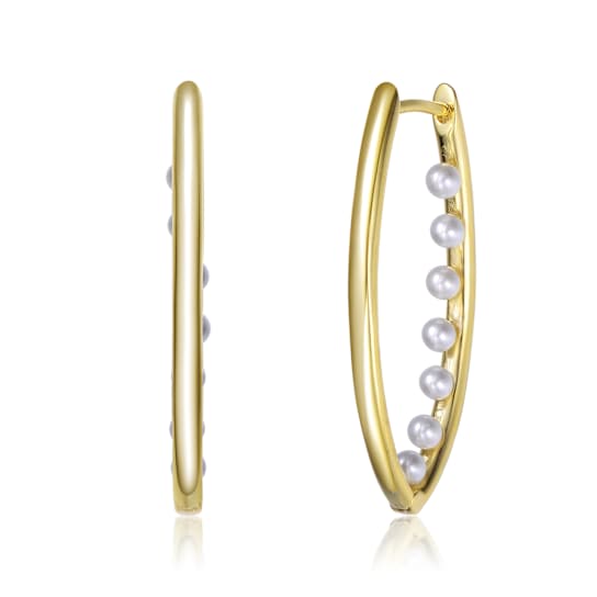 Pear Shape Pearl Drop Hoop Earrings In 14K Gold Over Brass