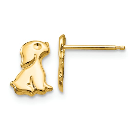 14K Yellow Gold Sitting Dog Post Earrings