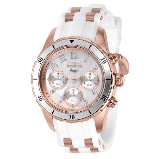 Invicta Angel 40mm White Dial Silicone, Stainless Steel Band Quartz Watch