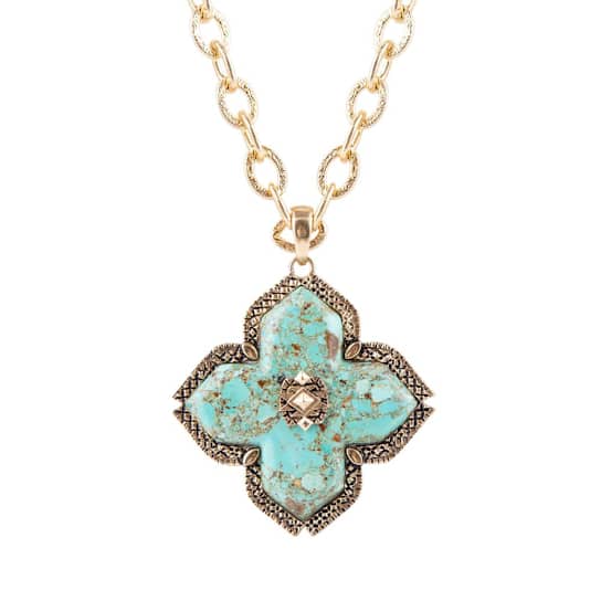 Barse Turquoise Maltese Cross Pendant Necklace In Bronze