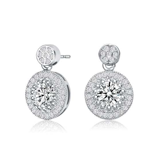 CZ Halo Drop Earrings In Sterling Silver