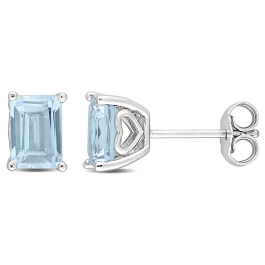 Octagon Sky Blue Topaz Stud Earrings In Sterling Silver 2.50ctw