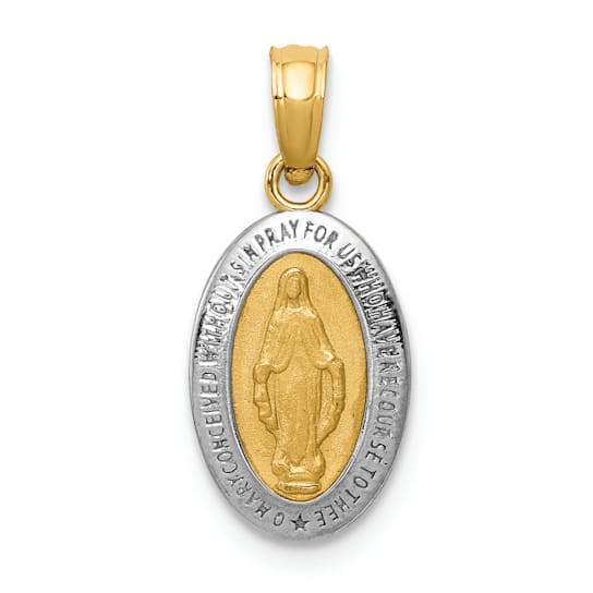 14K Yellow Gold with White Rhodium Miraculous Medal Charm
