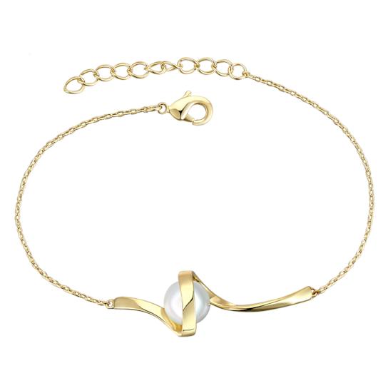 Pear Shape Pearl Ribbon Cable Bracelet In 14K Gold Over Sterling Silver