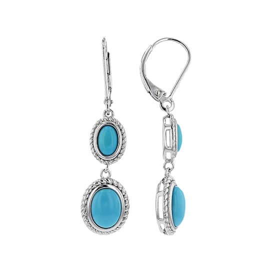 Turquoise Oval Dangle Earrings In Sterling Silver