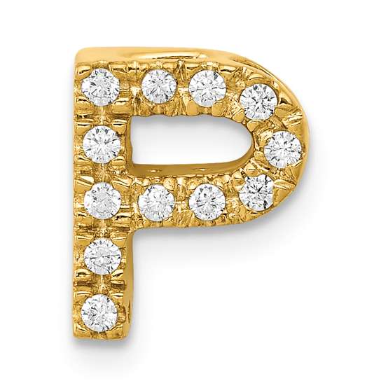 14K Yellow Gold Diamond Letter P Initial Charm