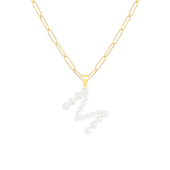 Initial M Paperclip Link And Pearl Pendant In 18K Gold Over Sterling
Silver 18 Inch