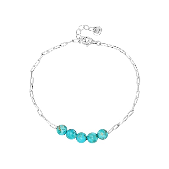 Turquoise Bead And Paperclip Bracelet In Rhodium Over Brass
