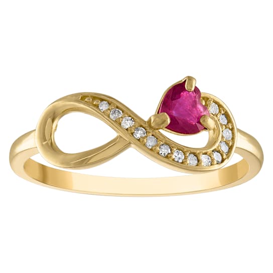 10K Yellow Gold Heart Ruby and Diamond Infinity Ring .29ctw