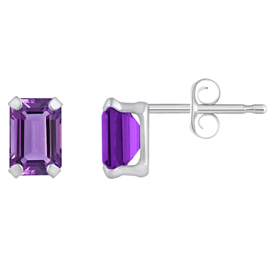 6x4mm Emerald Cut Amethyst Rhodium Over 10k White Gold Stud Earrings