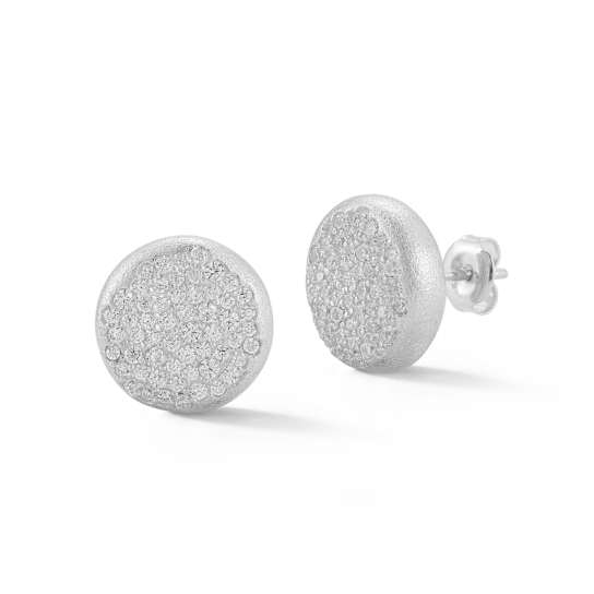 Sterling Statements Rhodium Over Sterling Silver Pave Satin Button Studs