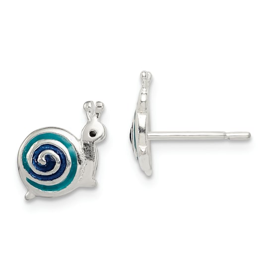 Sterling Silver Polished Blue and Black Enameled Snail Post Earrings